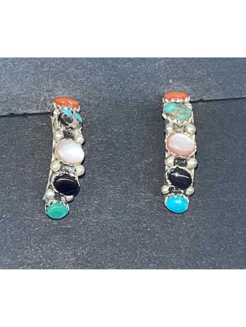 Zuni Native American handmade sterling silver multi stone post earrings